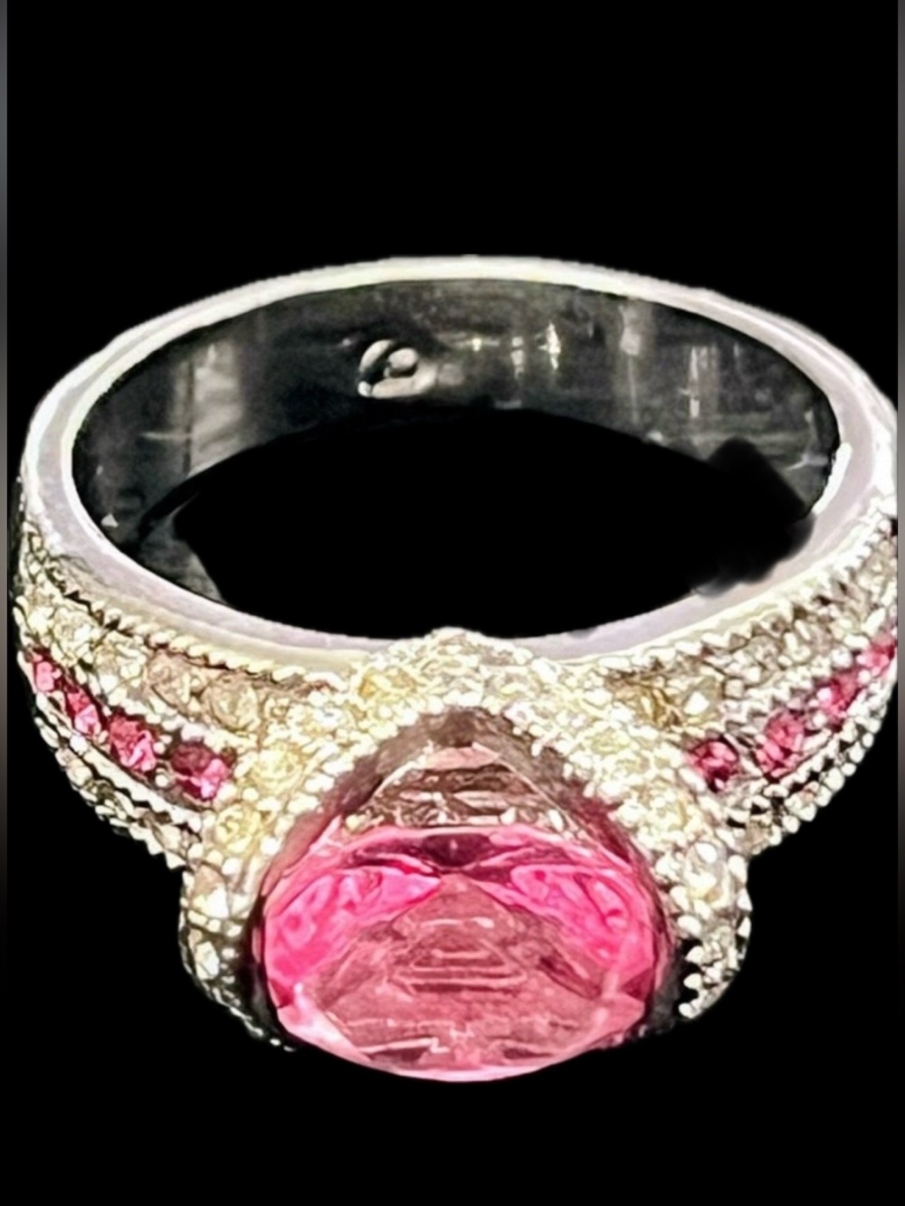Pink Tourmaline sapphire Cz Tension Pave Set Cocktail solitaire statement Ring